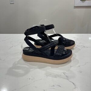 Miz Mooz Punk Sandals Asymmetrical Strap Navy Leather Womens Size EU 37 / 7 USA